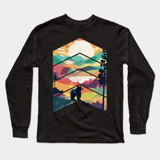 Bear and Mountain Landscape Long Sleeve T-Shirt
